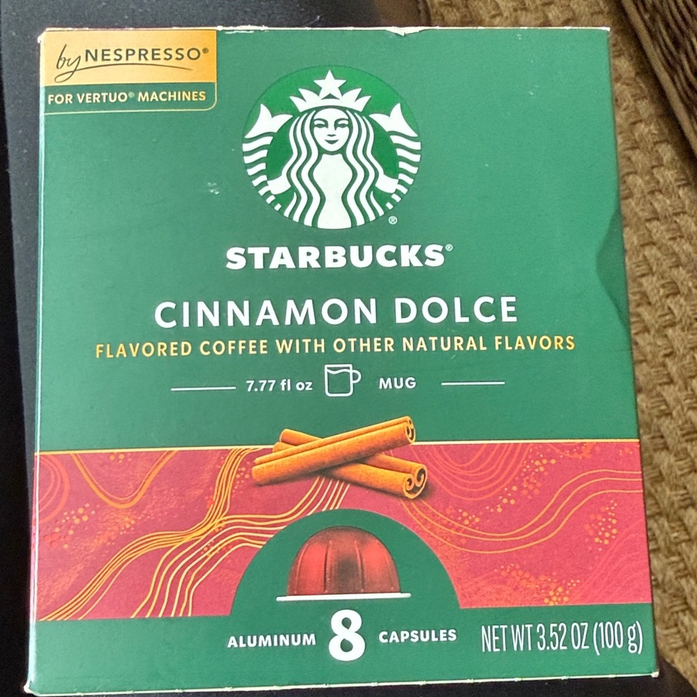 Starbucks Cinnamon Dolce Coffee Capsules - Green and Red with Gold Accents